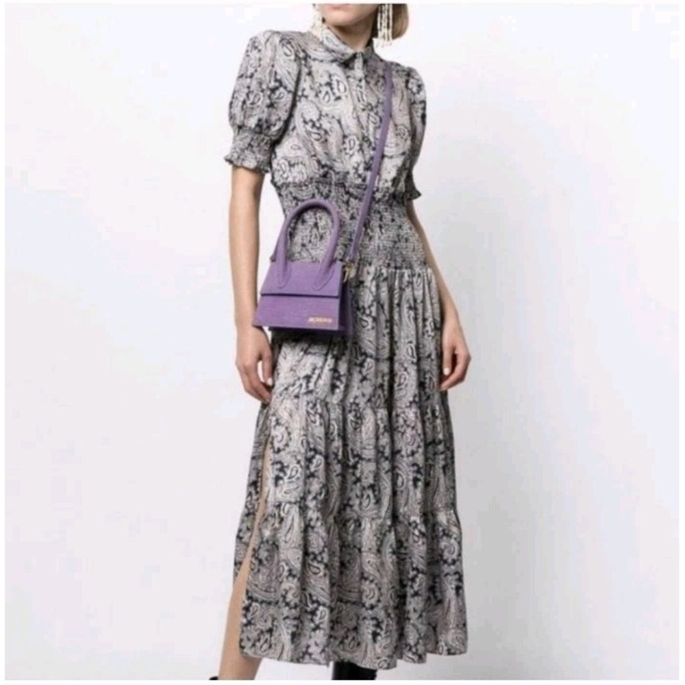 Cinq a Sept Delancey Paisley Short Sleeve Smocked Waist Navy Multi Tiered